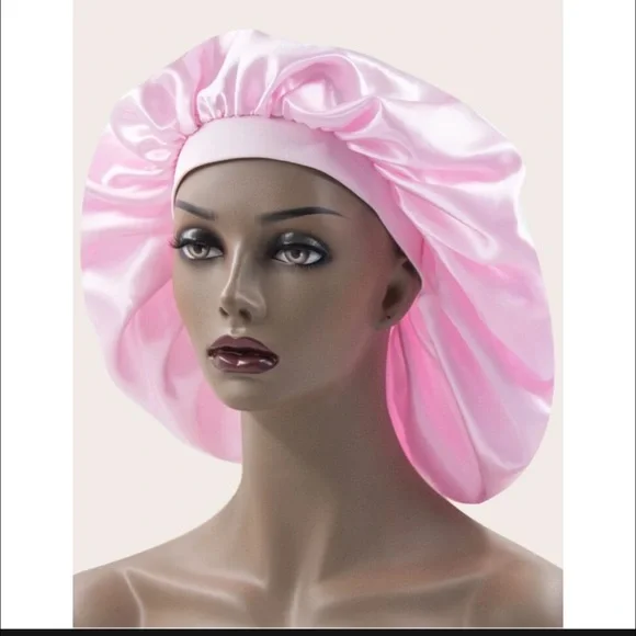 ? Lovely Shiny Pastel Pink Satin Hair Bonnet ? Pink Satin Hair Bonnet ( Adjustable & Reversable Satin Night  main image 3